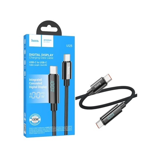 Hoco Charging Cable U125 with Display 100W Type-C to Type-C Black Hoco Charging Cable U125 with Display 100W Type-C to Type-C Black